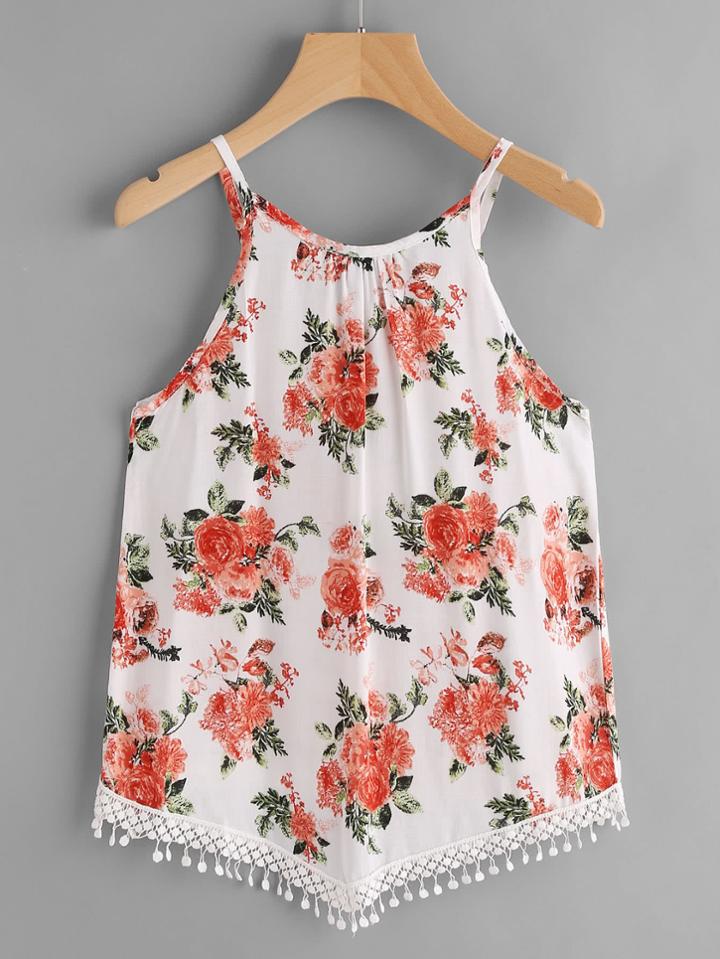 Shein Random Florals Crochet Hem Cami Top