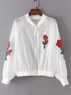 Shein Raglan Sleeve Rose Embroidery Jacket