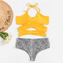 Shein Plus Dot Print Wrap Bikini Set