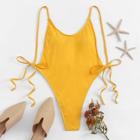 Shein High Leg Self Tie Side Backless One Piece Swimwear