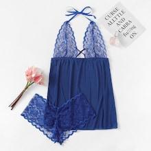 Shein Scalloped Trim Contrast Lace Dress Set