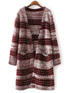 Shein Burgundy Wide Striped Pockets Sweater Coat