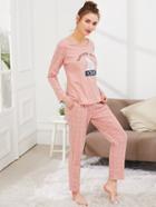 Shein Bear Print Tee & Grid Print Pants Pj Set