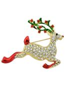 Shein Christmas Gift Colorful Enamel Rhinestone Deer Shape Brooch