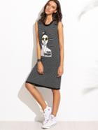 Shein Black Striped Girl Print Tank Dress