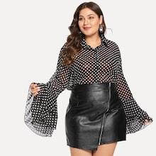 Shein Plus Flounce Sleeve Polka Dot Shirt