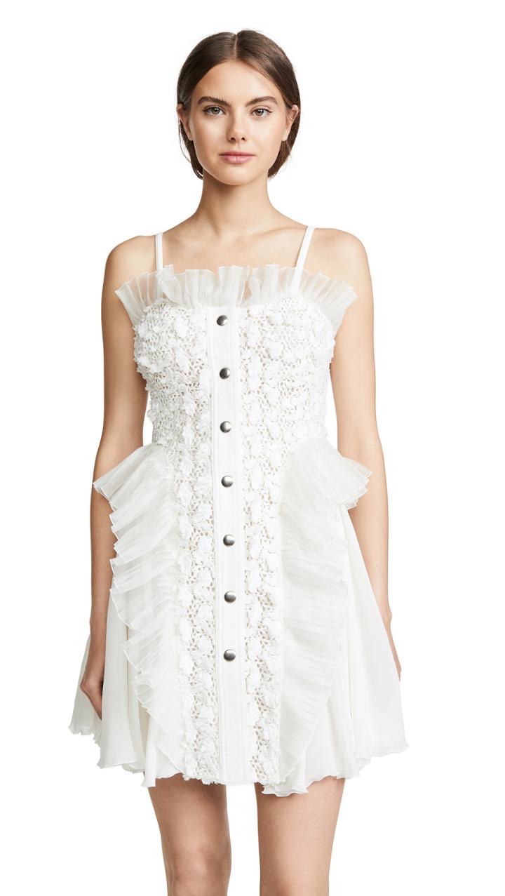Giambattista Valli Button Down Tulle Trim Dress