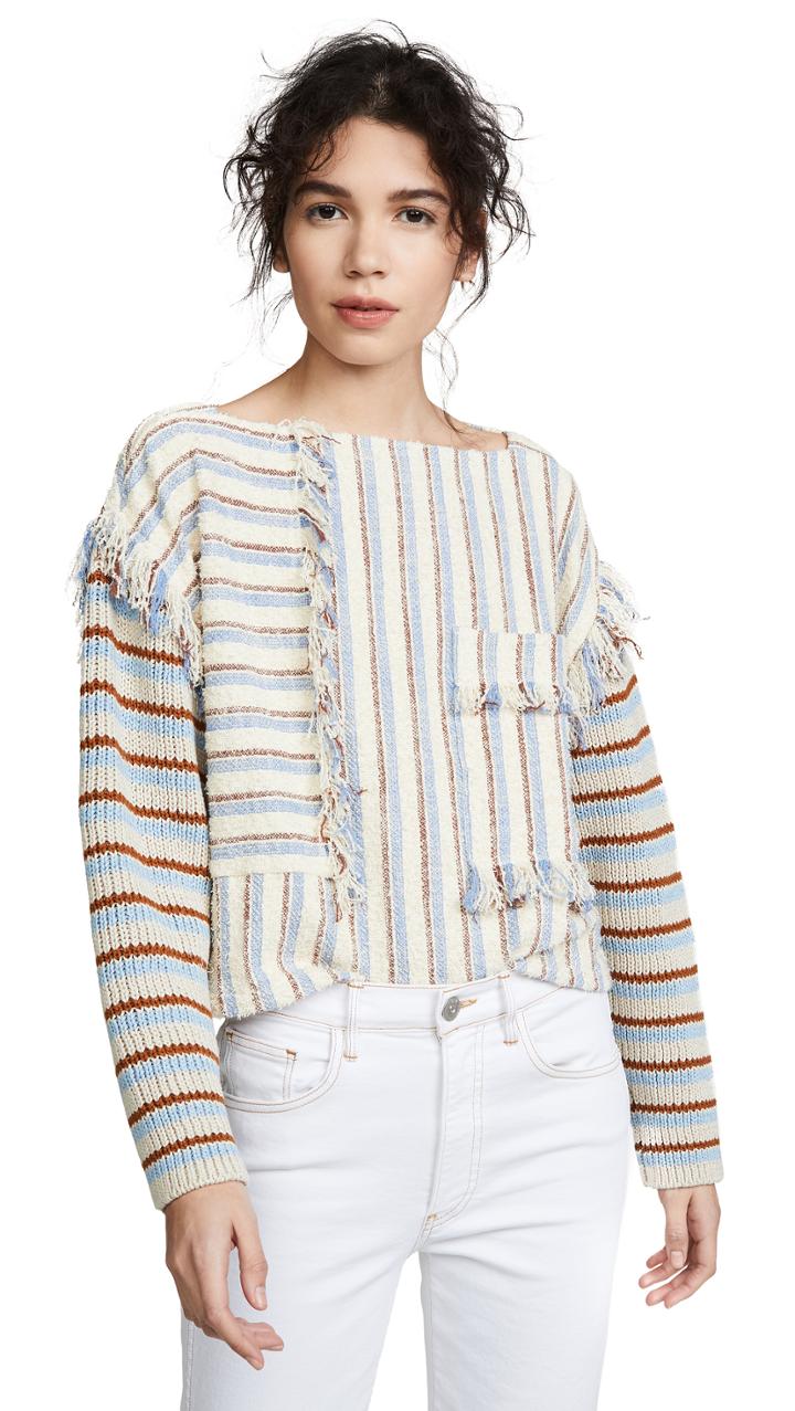 3 1 Phillip Lim Fringe Crop Top With Knit Sleeves