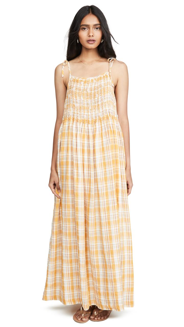 Innika Choo Linen Strappy Smocked Maxi Dress