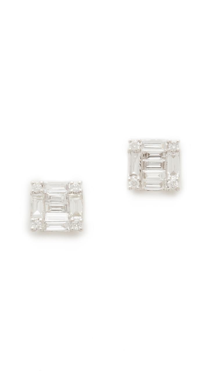 Shay 18k White Gold Square Stacked Baguette Stud Earrings
