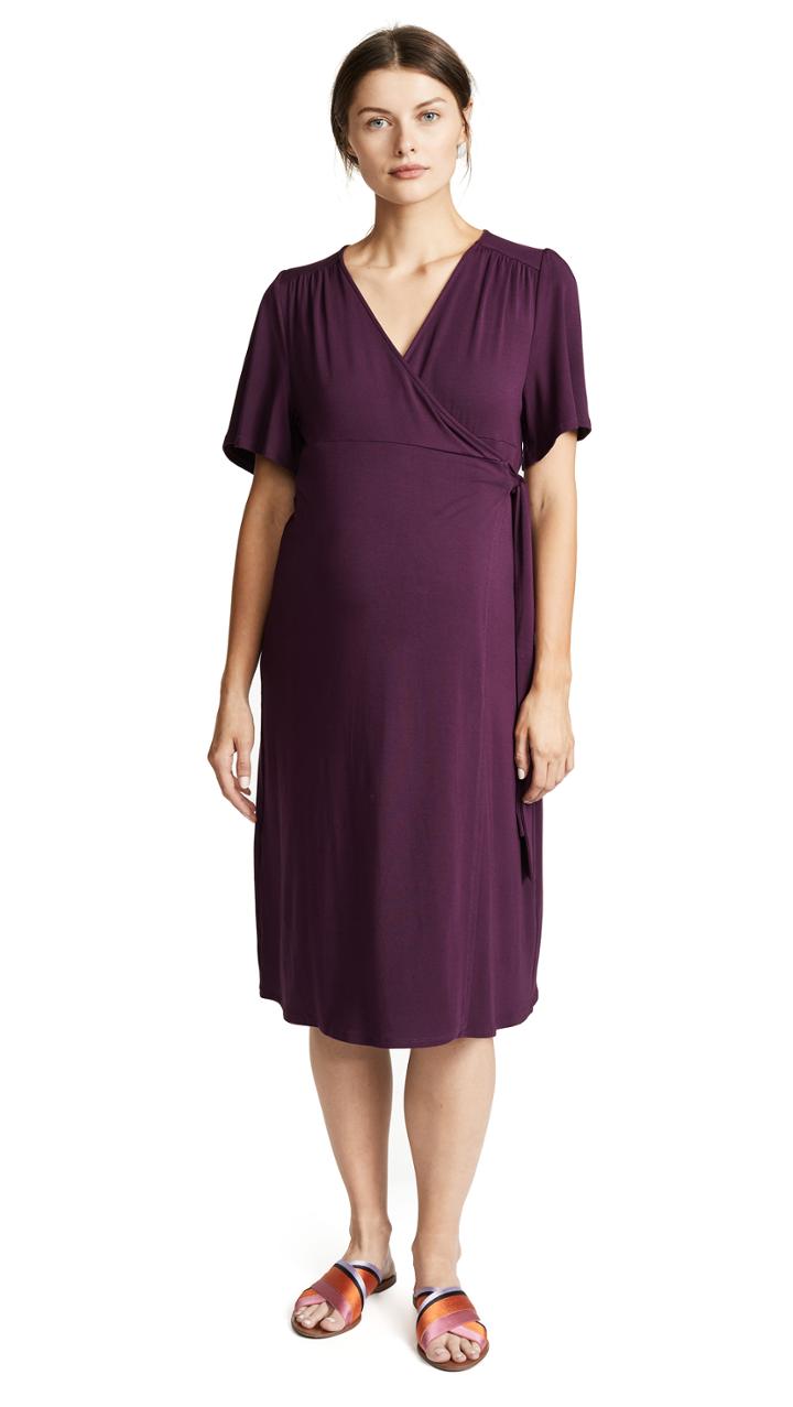 Ingrid Isabel Flutter Sleeve Knit Maternity Wrap Dress