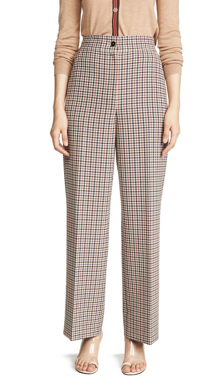 Tory Burch Plaid Wide Leg Pants