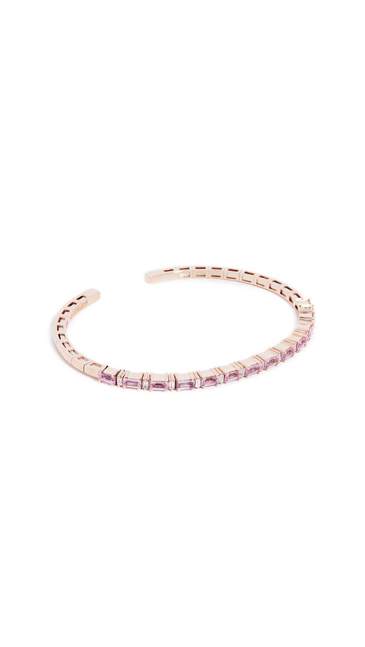 Suzanne Kalan 18k Rose Gold Diamond Pink Sapphire Bangle Bracelet