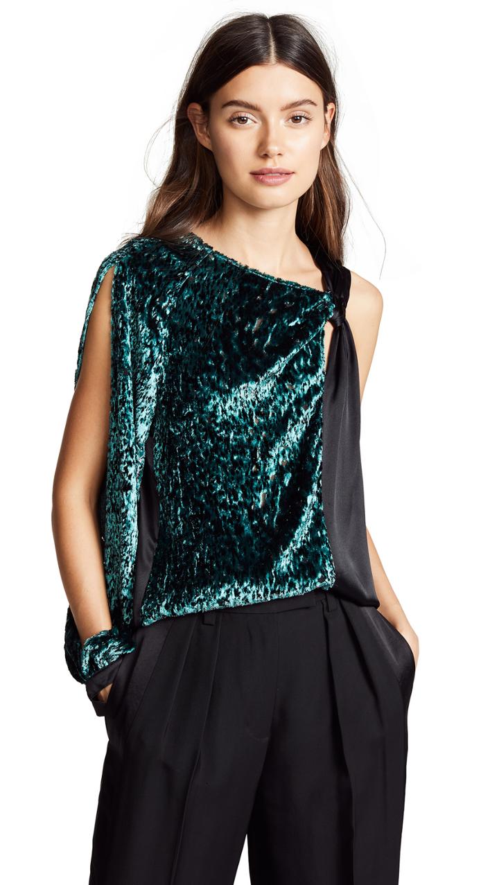 Yigal Azrouel One Sleeve Velvet Burnout Top