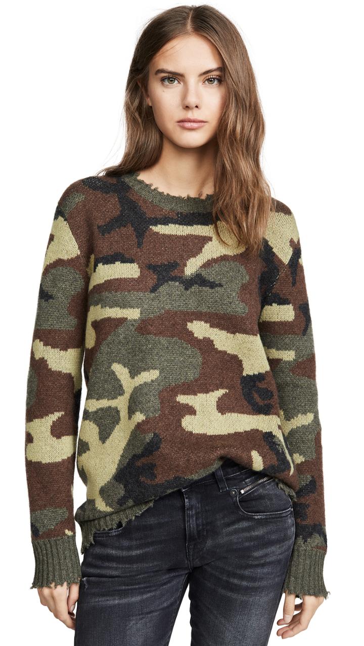 R13 Camo Cashmere Crew Sweater