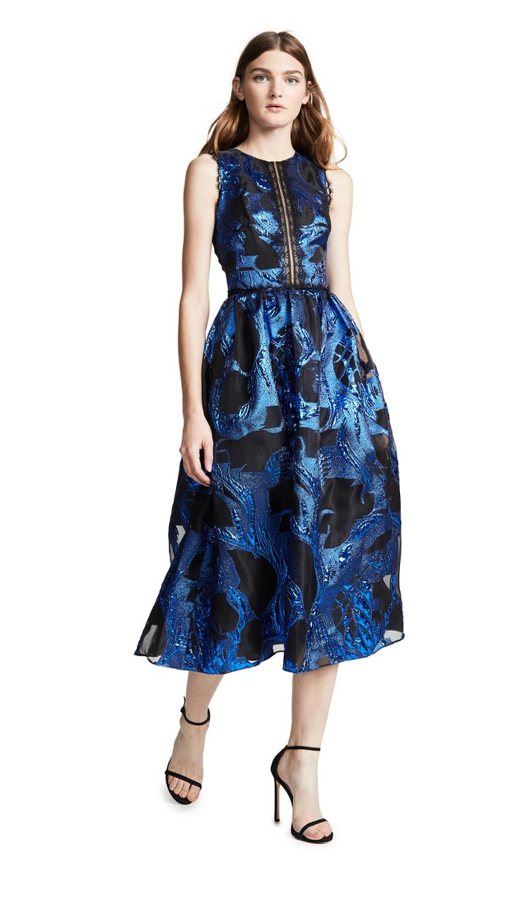 Marchesa Notte Sleeveless Metallic Fils Coupe Cocktail Dress