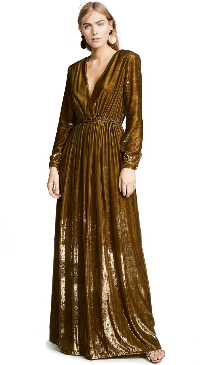 Adam Lippes Liquid Velvet V Neck Gown