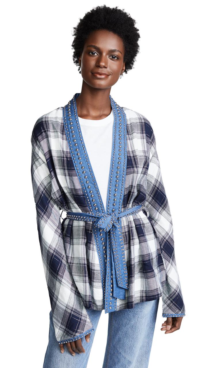 One By New Friends Colony One By Reversible Plaid Kimono