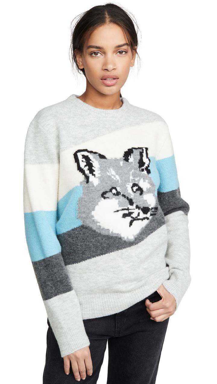 Maison Kitsune Fox Head Diagonal Stripes Pullover