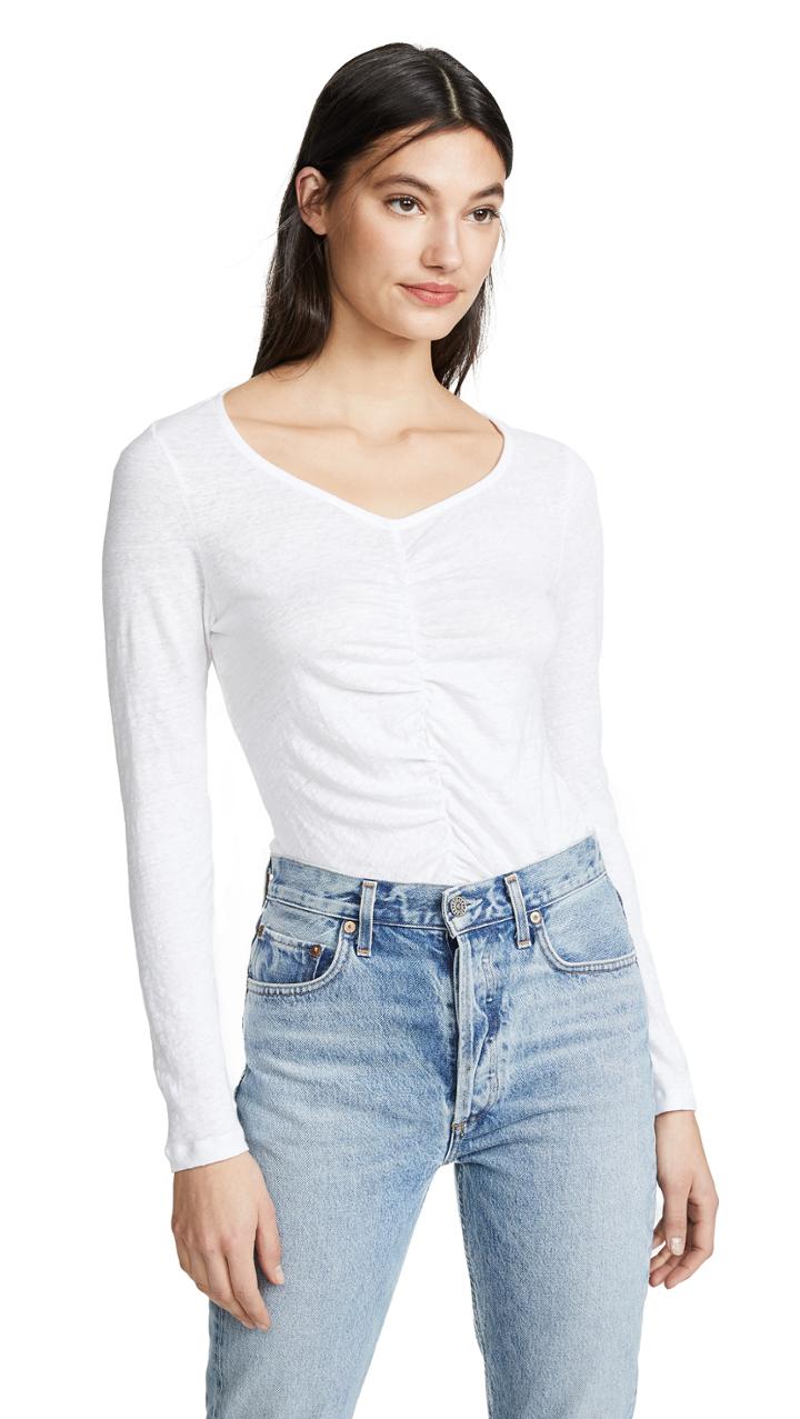 Frame Shirred Linen Long Sleeve Shirt