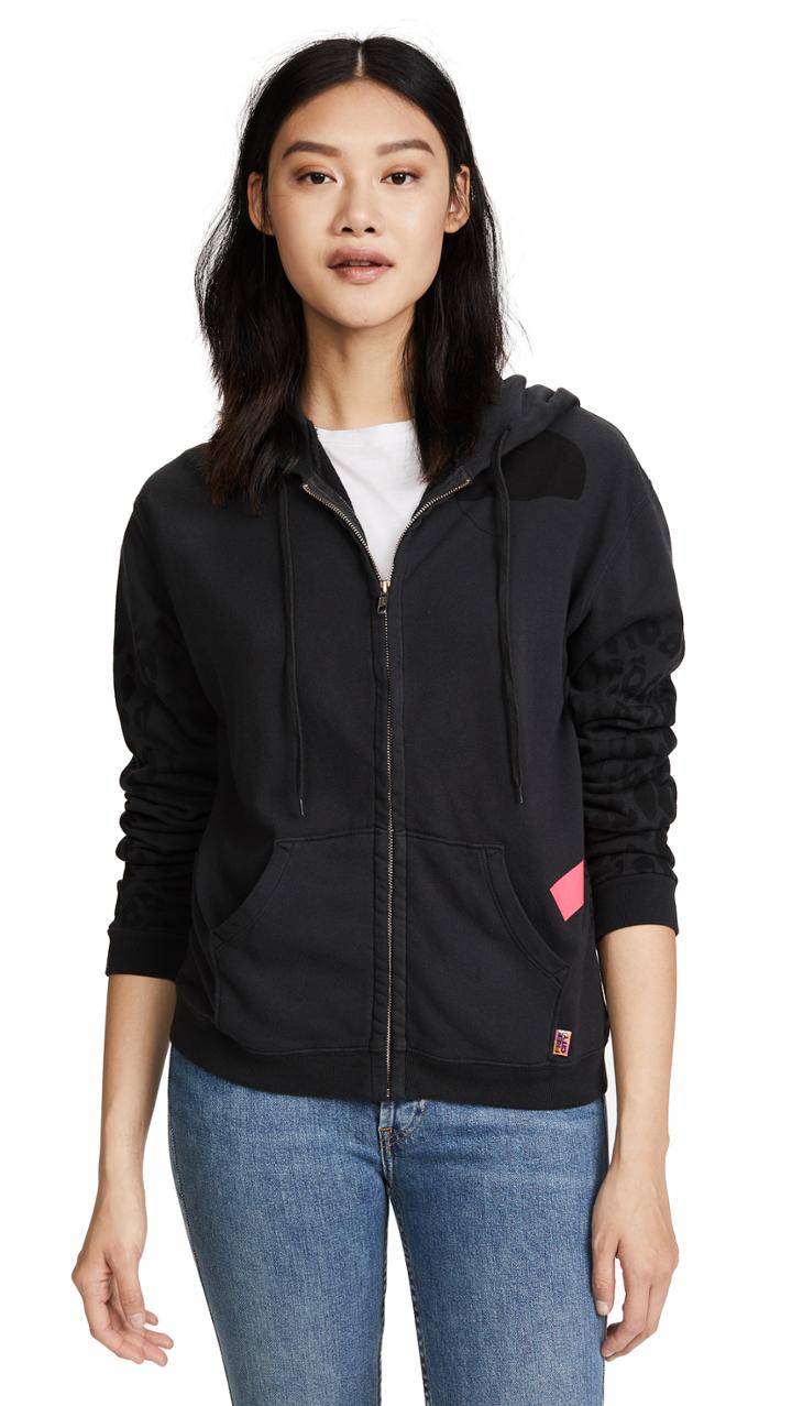 Freecity Leopard Print Sherpa Zip Hoodie Top