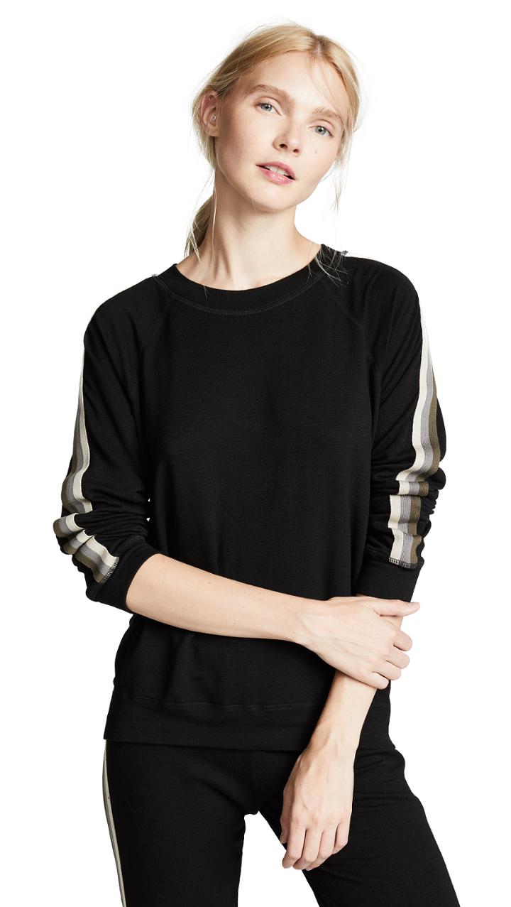 Monrow Supersoft Raglan Sweatshirt With Neutral Stripes