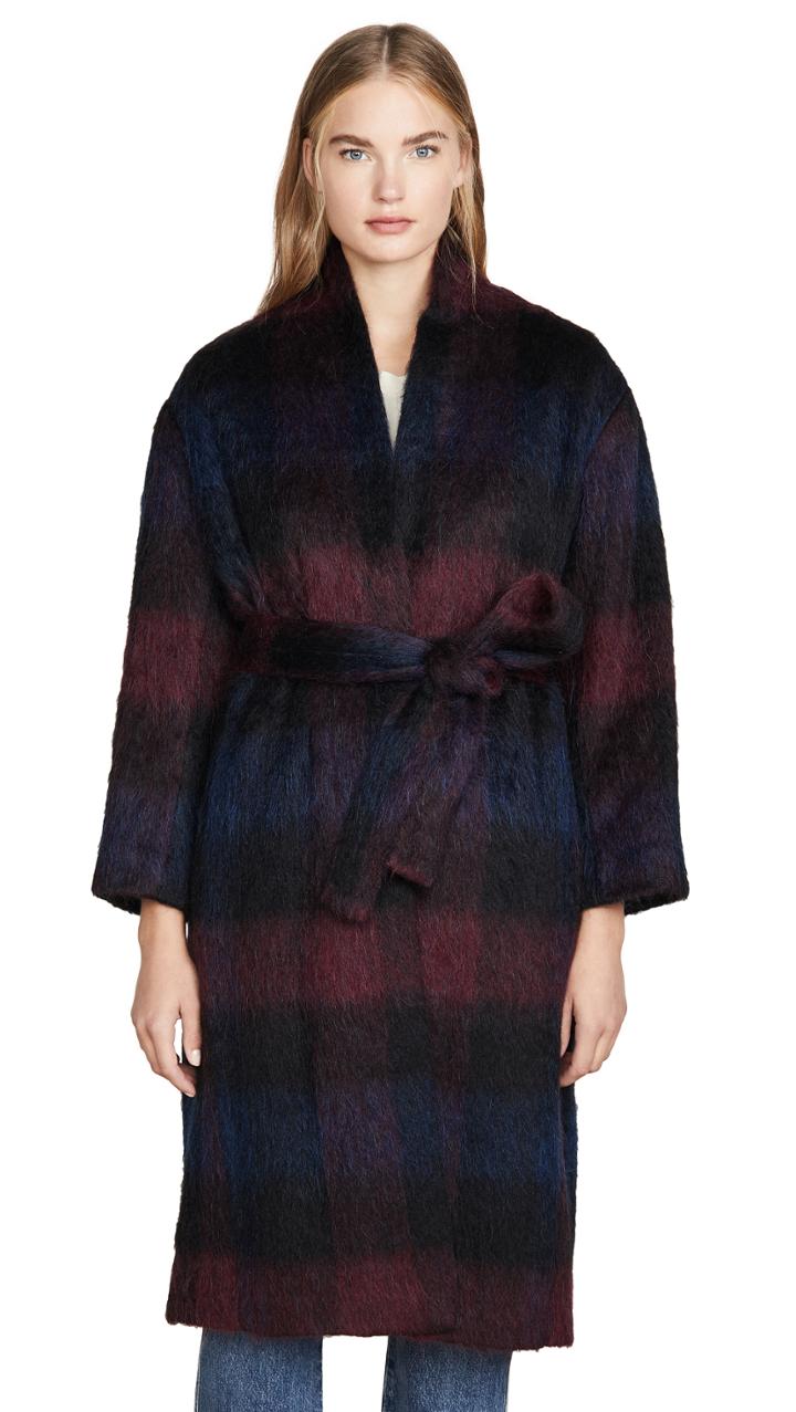 Vince Brushed Plaid Long Coat
