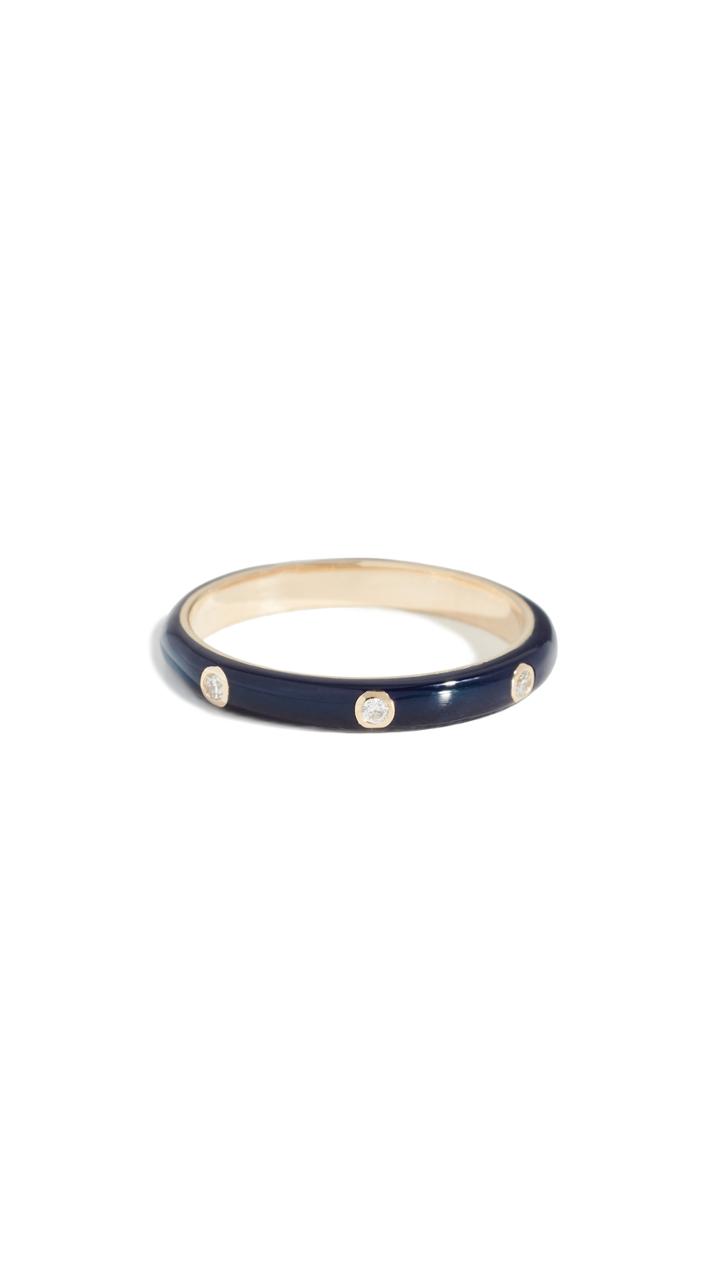 Ef Collection 14k Three Diamond Enamel Stack Ring