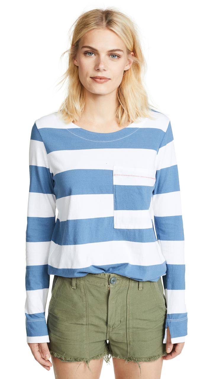 Stateside Wide Rugby Stripe L S Pocket Tee