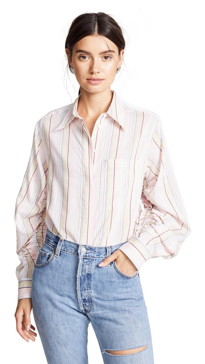 3 1 Phillip Lim Striped Gathered Sleeve Shirt