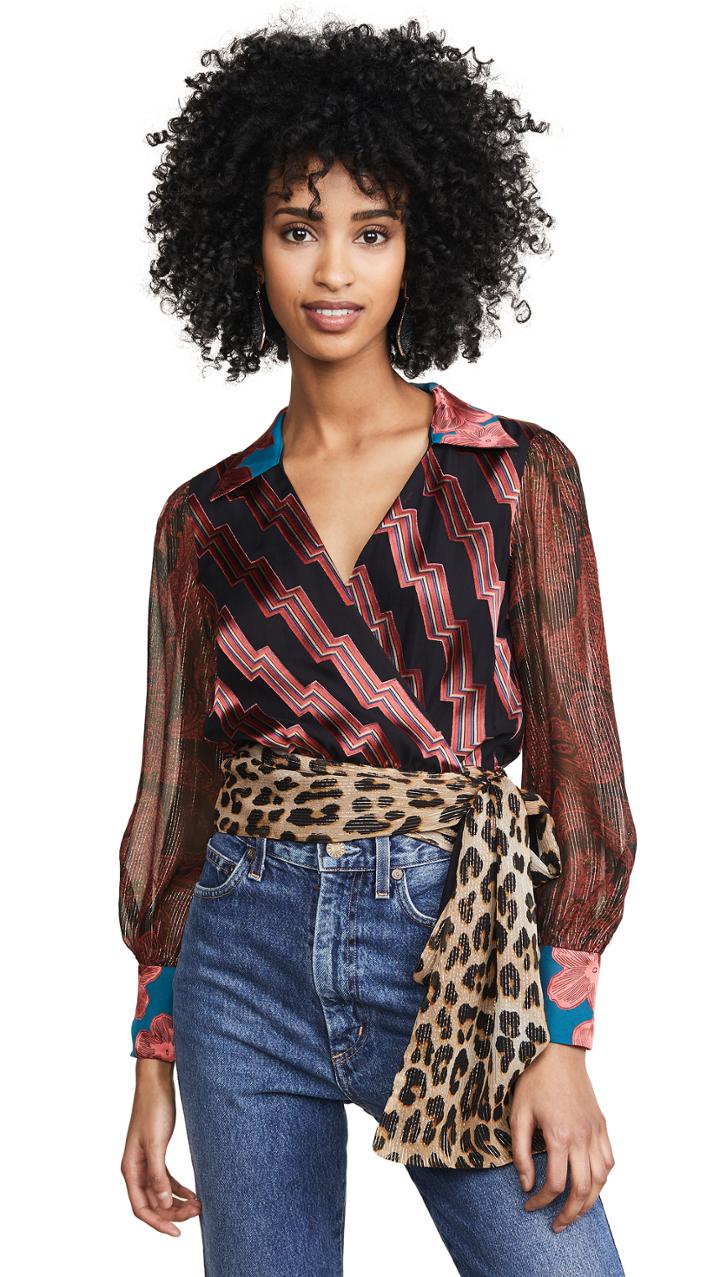 Alice Olivia Omega Blouson Wrap Top