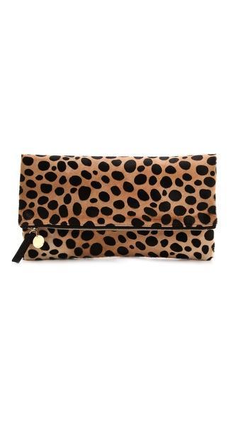Clare V. Haircalf Fold Over Clutch - Leopard