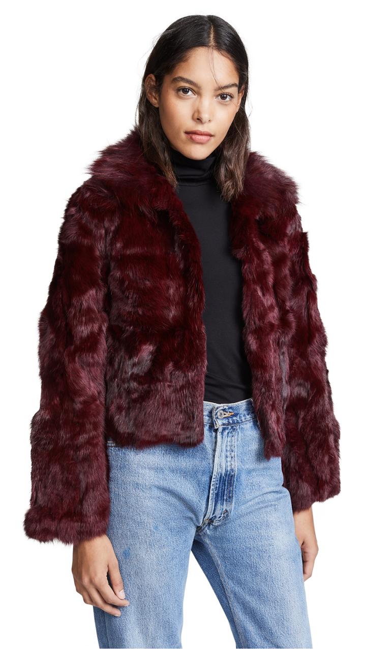 Adrienne Landau Rabbit Jacket With Fox Collar