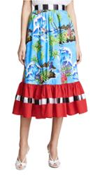Stella Jean Floral Colorblock Midi Skirt