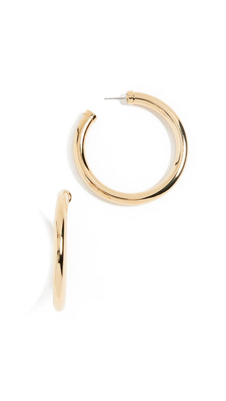 Kenneth Jay Lane Large Gold Tube Hoop Earrings