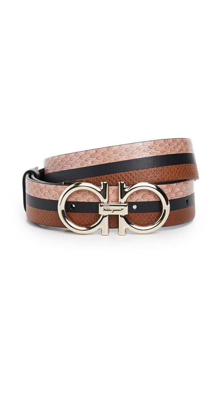 Salvatore Ferragamo New Gancini Patchwork Exotic Belt