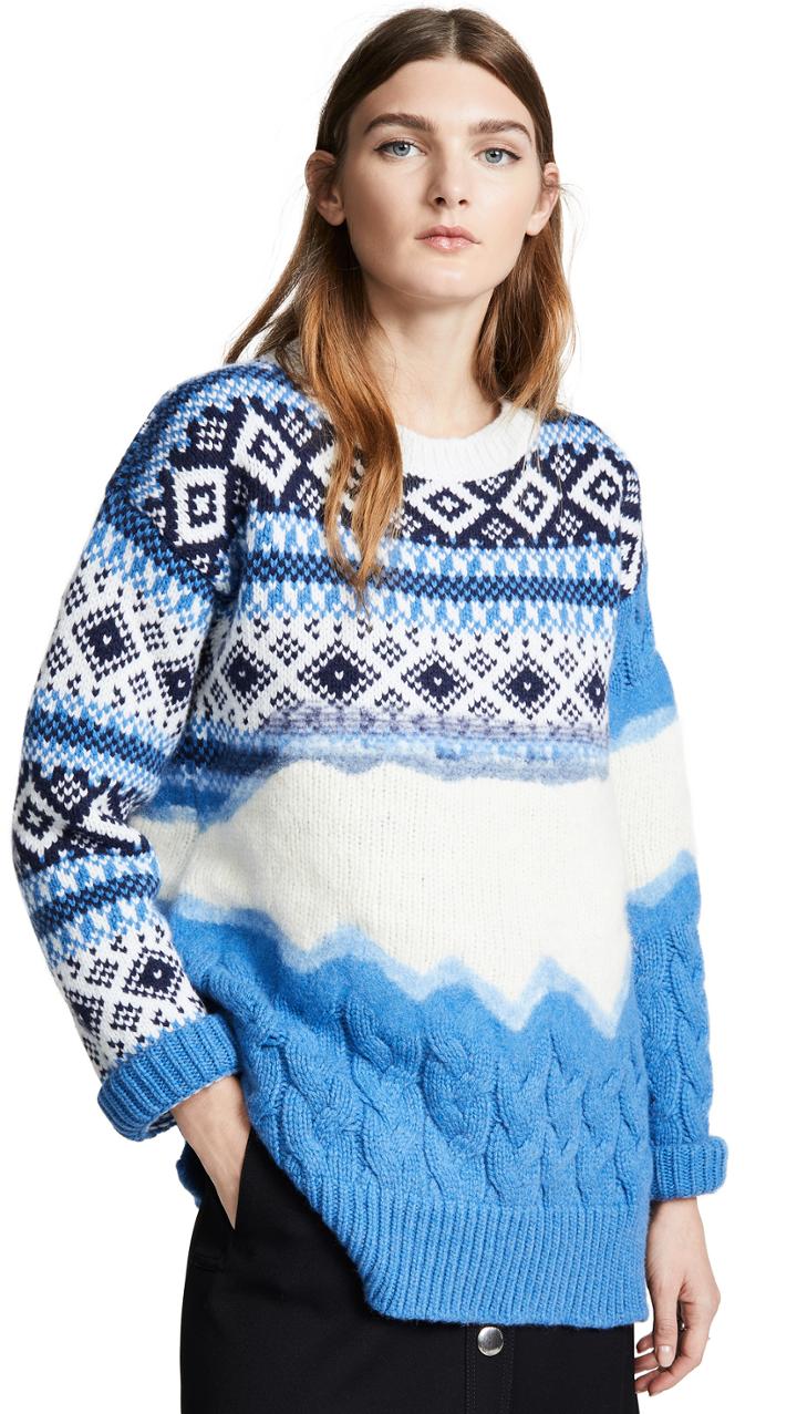 Prabal Gurung Ehe Cable Crew Neck Wool Sweater