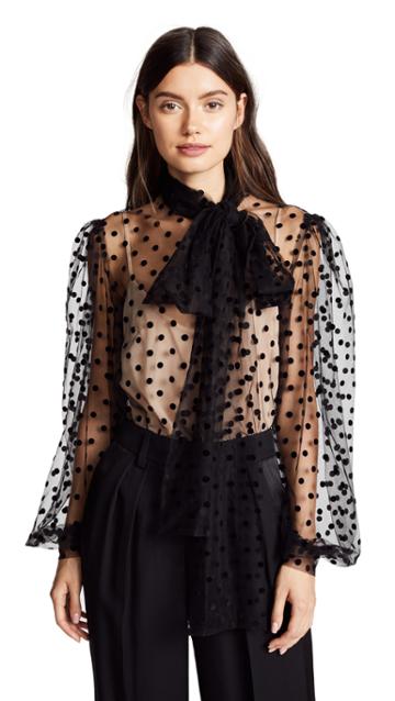 Costarellos Tulle Blouse With Bishop Sleeves