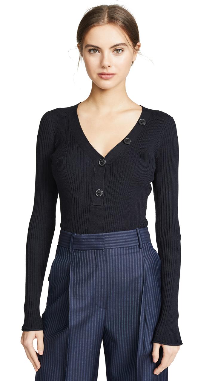 Jason Wu Grey Knit Ribbed V Neck Sweater