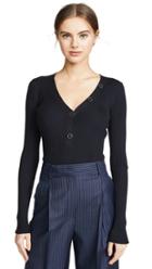 Jason Wu Grey Knit Ribbed V Neck Sweater