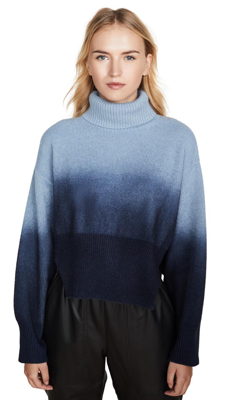 Cedric Charlier Blue L S Cropped Turtleneck