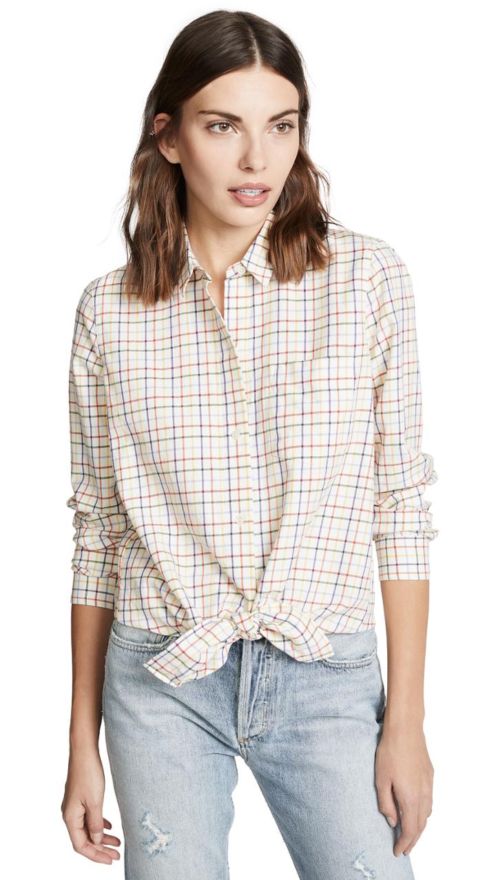 Madewell Rainbow Plaid Tie Front Shirt