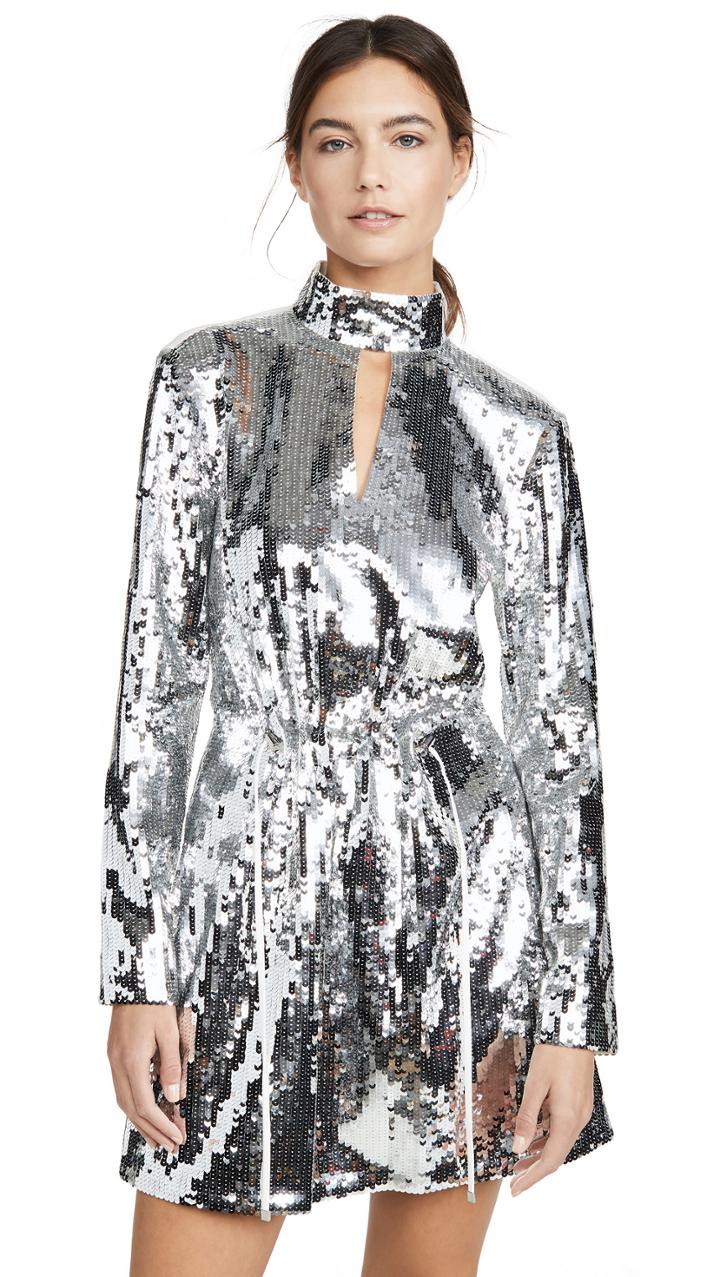 Tibi Split Neck Short Dress