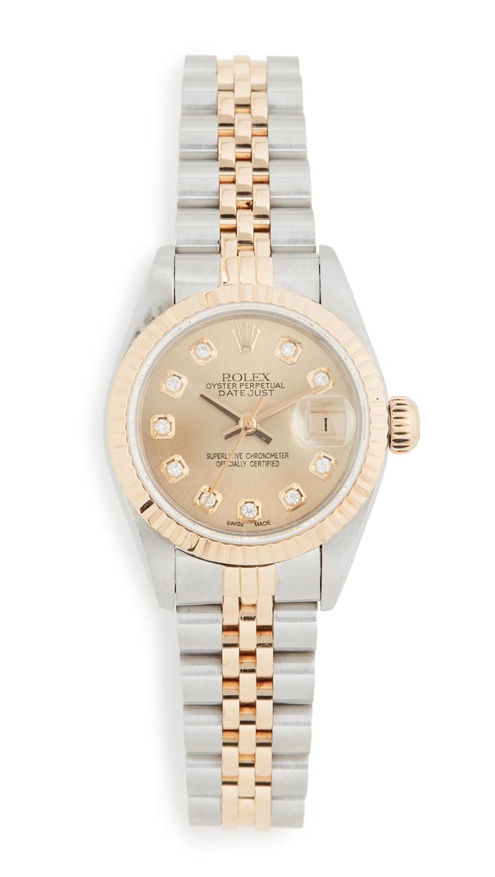 Pre Owned Rolex Ladies Rolex Champagne Diamond Dial Fluted Bezel Oyster Band