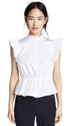 Adam Lippes Ruffle Sleeve Top With Placket