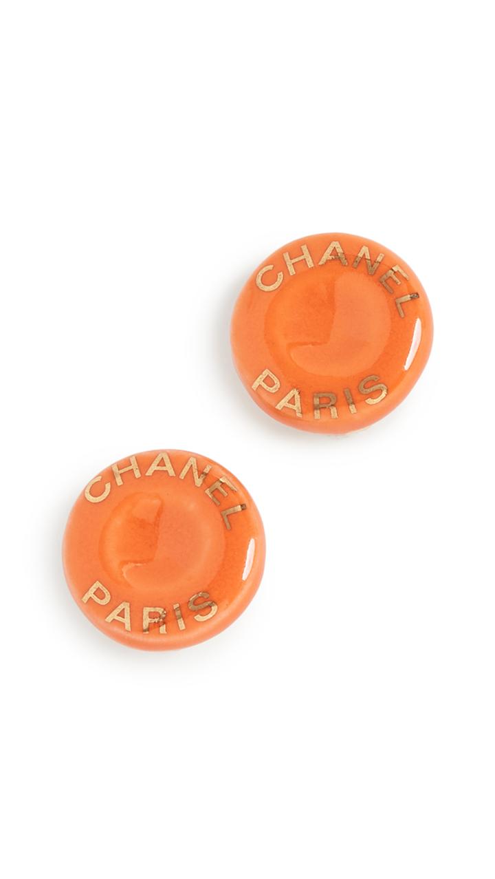 What Goes Around Comes Around Chanel Orange Gold Button Earring