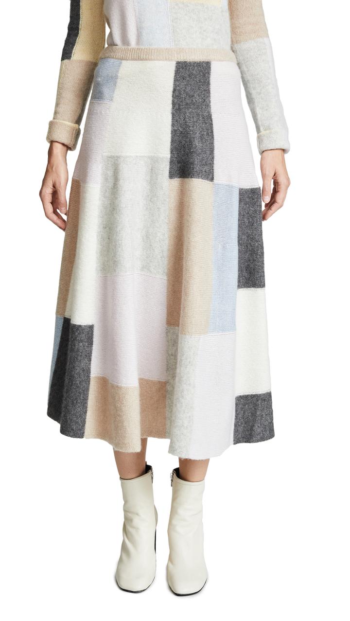 Adam Lippes Cashmere Patchwork Knit Skirt