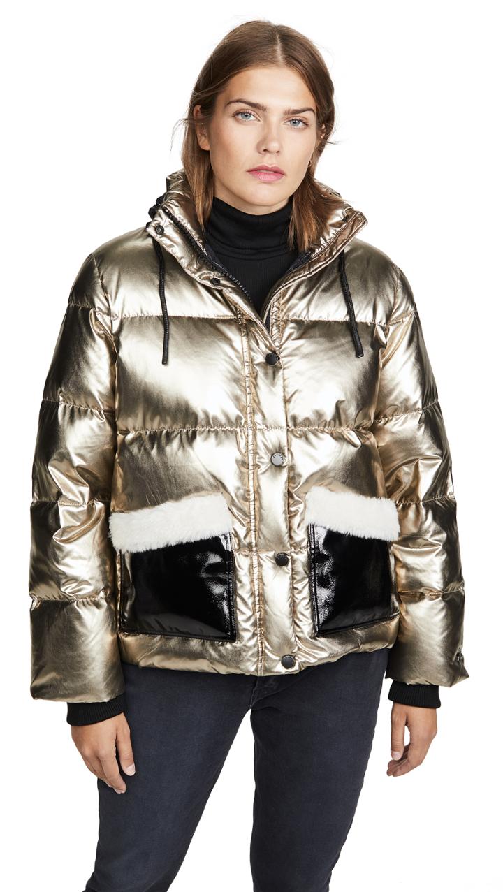 Jocelyn Patent Faux Sherpa Puffer
