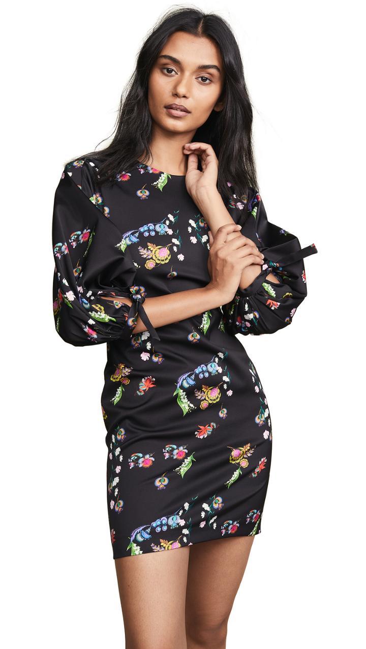 Cynthia Rowley Ruched Tie Sleeve Mini Dress