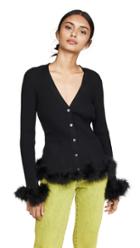 Opening Ceremony Ribbed Cardigan With Feather Trim